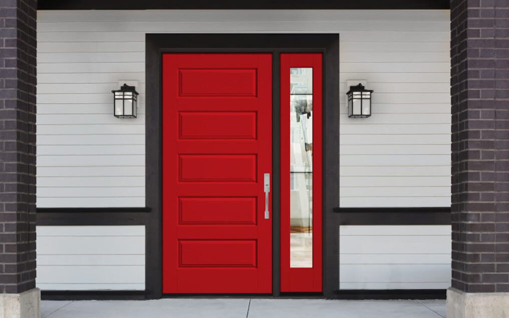 Horizontal of White And Black Front Entryway with White Siding, a White Front Door, and Black Framing; Shutterstock ID 246057469; PO: redownload; Job: redownload; Client: redownload; Other: redownload